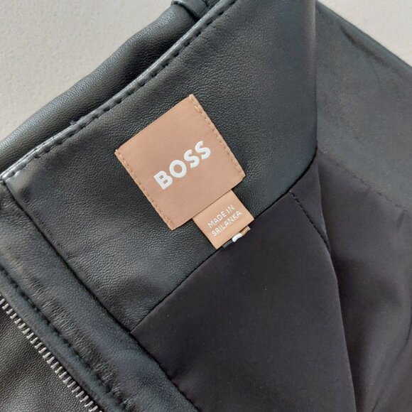 HUGO BOSS Leather Pencil Skirt 6 SELRITA Black Slim Fit Knee Length Classy Edgy - Picture 4 of 14